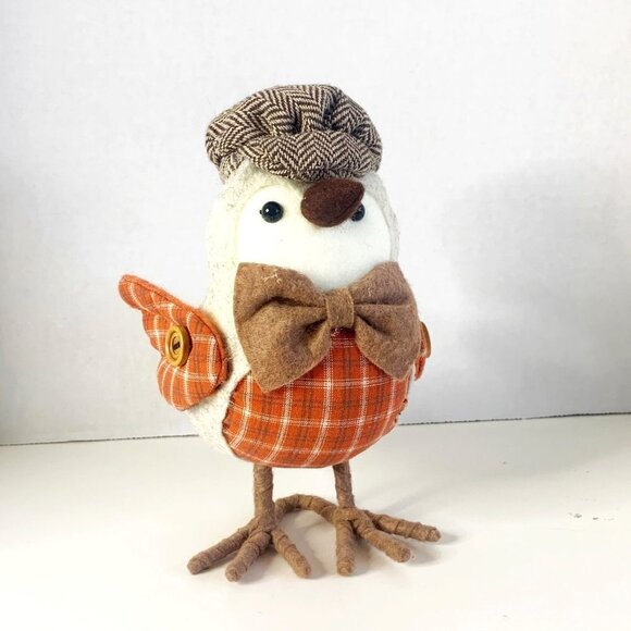 Target Wondershop Fall Autumn Bird Tweed Herringbone Cap Bow Tie Orange Plaid - Picture 8 of 8